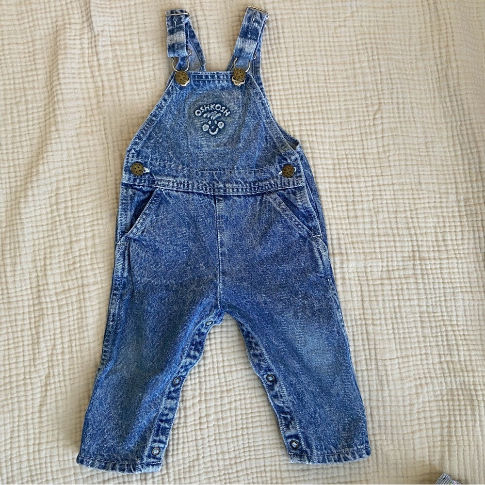 Vtg 80s Oshkosh Acid Wash Denim Overalls Size 18mo Classic Retro Country Blue